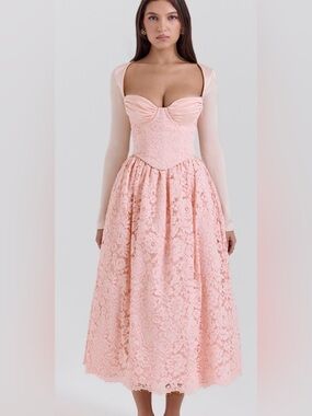 House of CB Blush Pink Lace Midi Dress